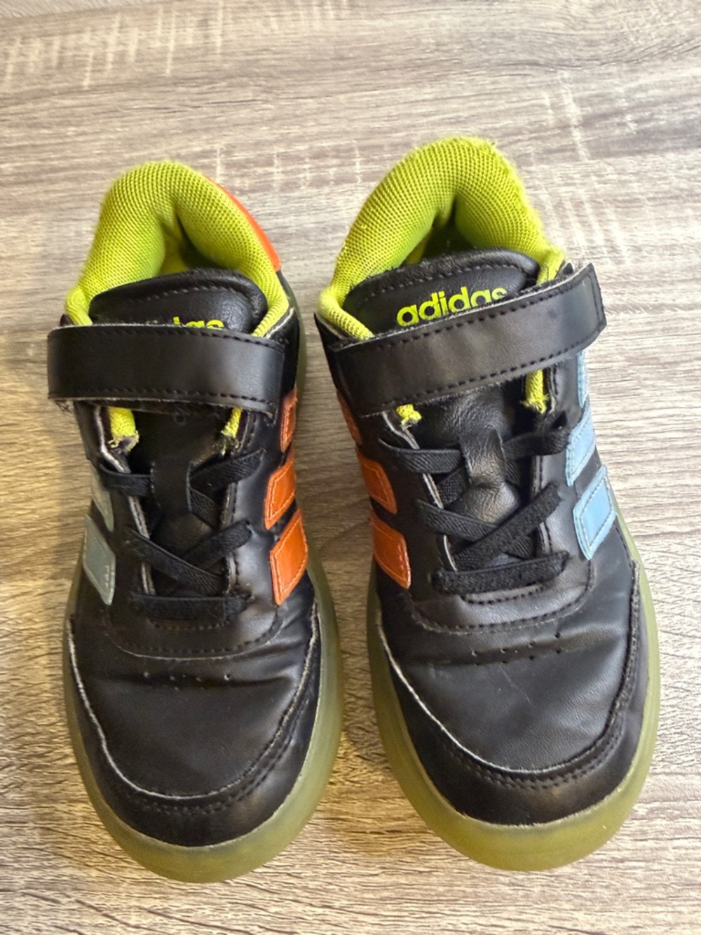 adidas Kids Black Sneakers with Lime, Orange & Blue Accents